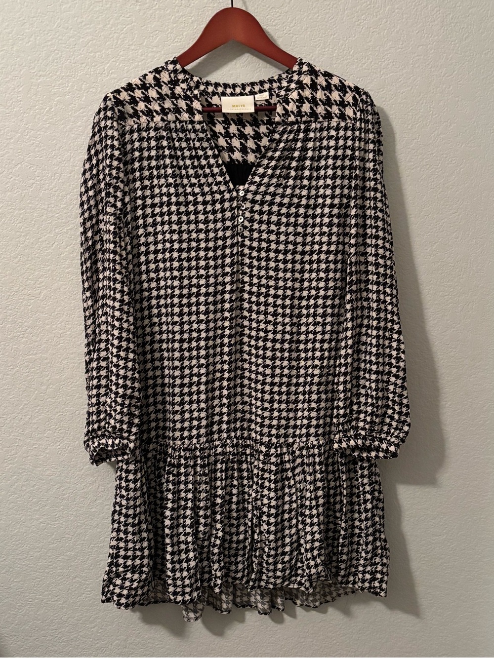 Anthropologie Maeve Margaret Houndstooth Tunic Drop-Waist Dress - Size M